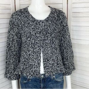 INC International Concepts Boucle Knit Crop Cardigan Sweater Black White Medium